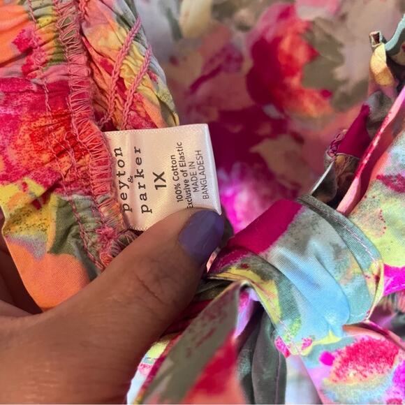 Peyton & Parker Bright Floral Boho Ruffle Smocked Cutout Maxi Dress 1X Bloomcore - Picture 9 of 10